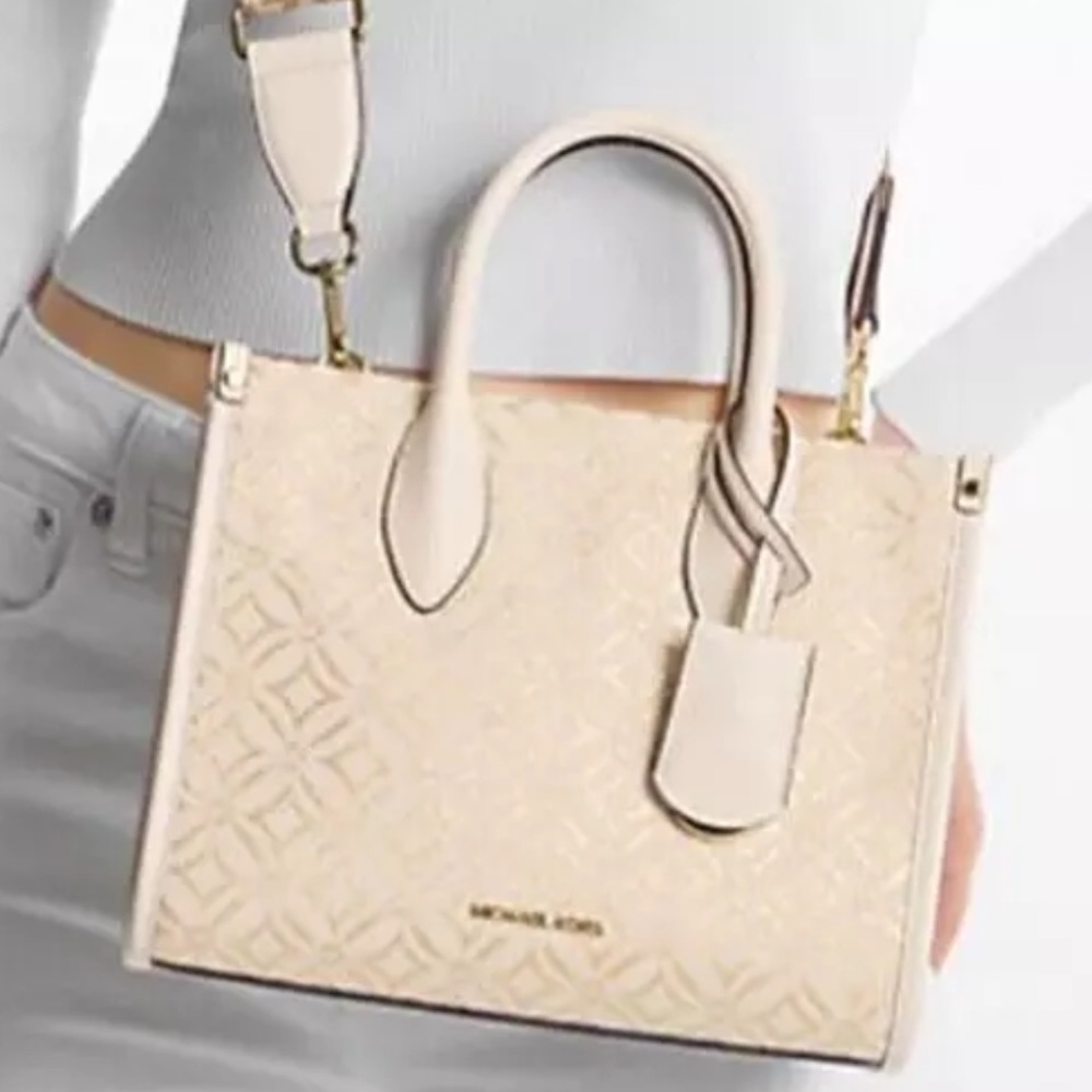 Michael Kors Mirella Small Metallic Logo Jacquard Crossbody Bag Oxblood Multi - Picture 3 of 16